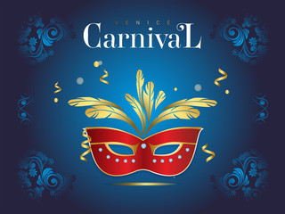 Venetian carnival banner with a luxurious mask and streamers in vector illustration