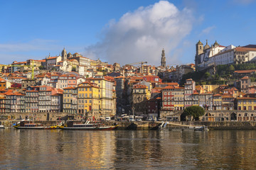 Fototapeta na wymiar Porto Portugal city skyline at Porto Ribeira and Douro River