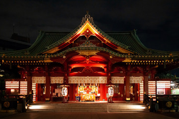 Kanda Myojin Shrine main gate grow in the dark at night. Tokyo - Japan