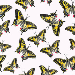 Seamless pattern with watercolor yellow butterflies 