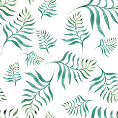Fototapeta premium seamless pattern with compositions of hand drawn tropical palm leaves, jungle plants