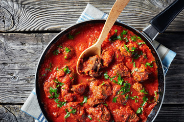 African Beef Stew in a frying pan