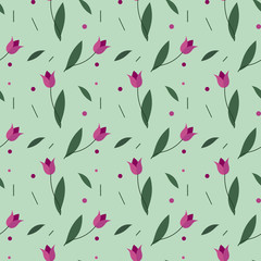 Tulips seamless pattern. Vector simple background. Modern flower design for fabric, wrapping paper, background