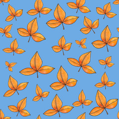 Seamless decorative template texture with orange leaves. Seamless stylized leaf pattern