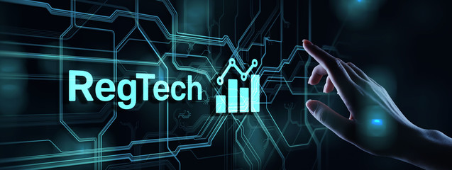 RegTech Regulation Supervision Finance technology. Business automation concept on virtual screen.