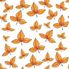 Seamless decorative template texture with orange leaves. Seamless stylized leaf pattern