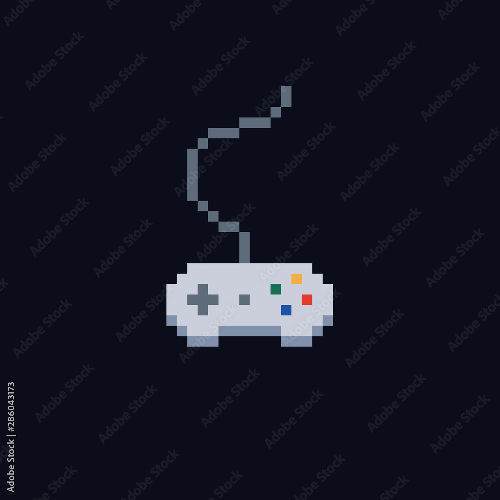 Poster white pixel art 8 bit gamepad for game console - isolated vector icon of wired controller
