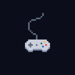 white pixel art 8 bit gamepad for game console - Isolated vector icon of wired controller © gdainti