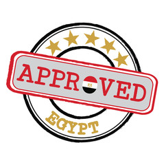 Vector Stamp of Approved logo with Egyptian Flag in the shape of O and text Egypt.