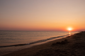 Summer sea at sunset. seascape background. summer evening landscape. sea waves. summer sunset. black sea