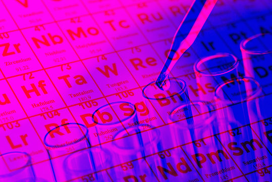 Double Exposure Of Science Laboratory Test Tubes And Periodic Table , Duo Tone Technic