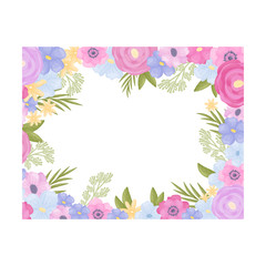 Rectangular frame of flowers with smooth outer edges. Vector illustration on a white background.