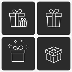 Gift box vector icon set on black background.