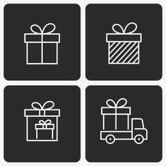 Gift box vector icon set on black background.