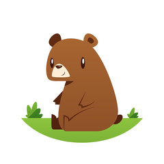 Cartoon bear sitting on grass vector isolated illustration