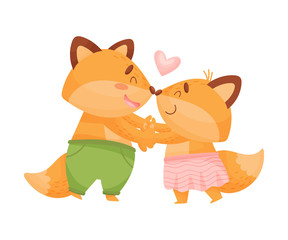 Pair of lovers humanized foxes. Vector illustration on a white background.
