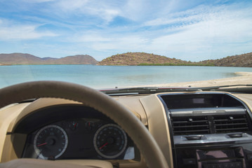 Driving by the bahia concepcion bay, in the Baja peninsula, Baja California Sur. MEXICO
