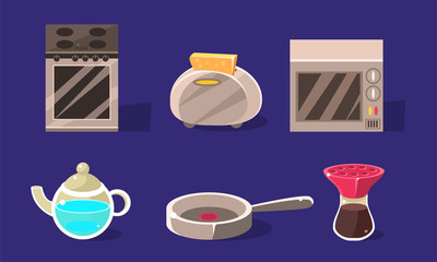 Home Appliances Set, Kitchen Utensil, Electrical Equipment and Kitchenware Vector Illustration