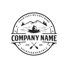 Kayak and canoe, vacation rental logo design, outdoor logo and landscape