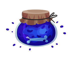 Jar of blue potion. Vector illustration on a white background.