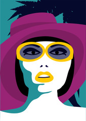 Sexy woman wearing hat and sunglasses, summer vacation concept 