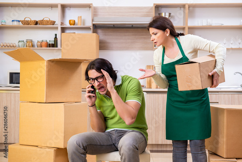 Mother and son moving to new flat
