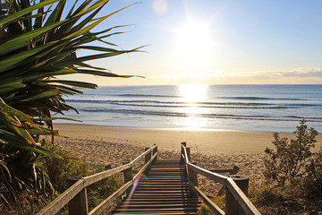 Stairway o where the surfers are. Aanuka beach. Australia.