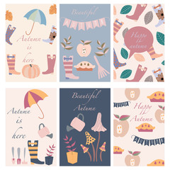 Autumn greeting cards with gardening elements. Vector illustration