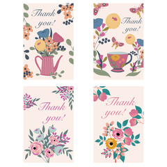 Beautiful colorful flowers, thank you cards. Vector elements