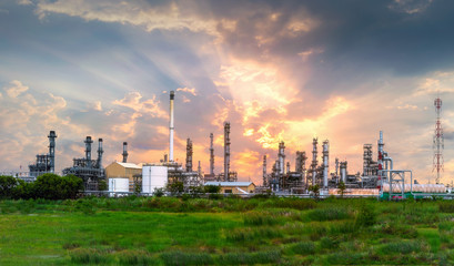 Oil refinery industrial at twilight in Thailand.