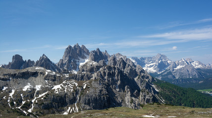Fototapeta na wymiar Beautiful view of Sesto Dolomites from Rifugio Auronzo, Italy