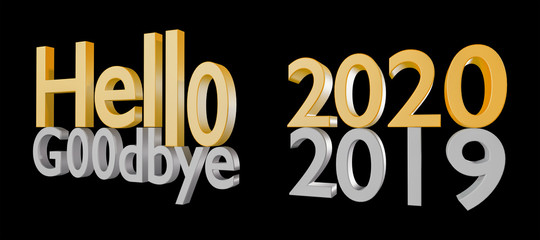 3d illustration of 2020 new year, written with Hello 2020 and goodbye 2019