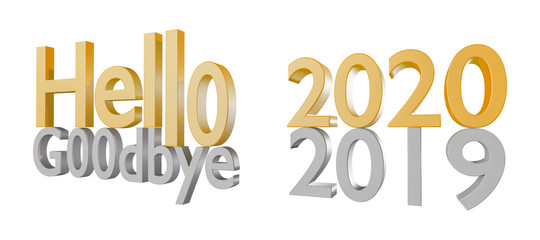 3d illustration of 2020 new year, written with Hello 2020 and goodbye 2019