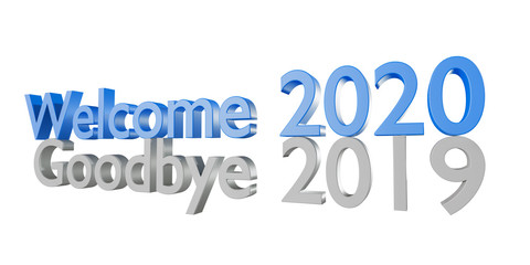 3d illustration of 2020 new year, written with welcome 2020 and goodbye 2019