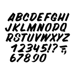 Hand drawn typeface on white background. Brush sign painted vector characters: lowercase and uppercase. Typography alphabet for your designs: logo, typeface, card