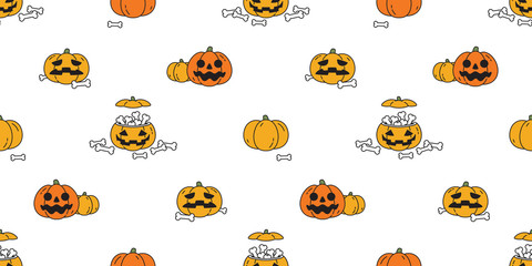 pumpkin Halloween seamless pattern vector bone scarf isolated repeat wallpaper ghost tile background illustration icon symbol cartoon doodle design