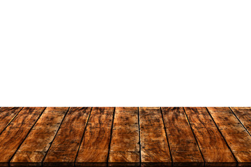 Empty wooden table isolated on white background with clipping path