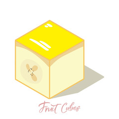 Isometric banana frut cubes with shadows. Colorful vector food illustration for healthy food cafe, restaurant, fruits and grocery market