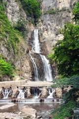 Cascading Ulim waterfall in mountains, near to Wonsan, North Korea (DPRK)