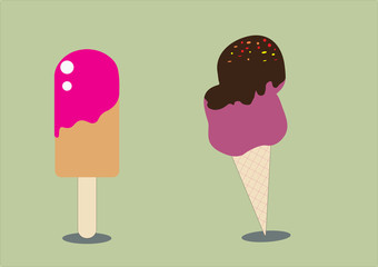 Ice cream in bright cartoon style. Beautiful colored ice cream vector isolated on a green...
