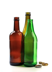 set of empty beer bottles on  white background - Image