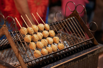 BBQ pork white balls skewer, typical Thai appetizer