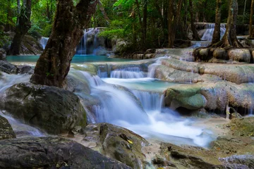 Poster de jardin Cascades Erawan Waterfall beautiful with natural in rain forest  © suthin3