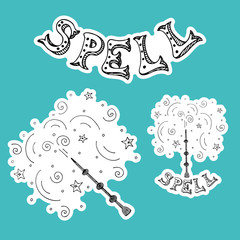 Sticker pack with doodle wands and lettering.