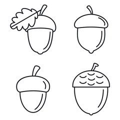 Acorn oak icons set. Outline set of acorn oak vector icons for web design isolated on white background © anatolir