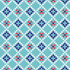 Fototapeta na wymiar Grid geometric seamless blue pattern pixel blocks shapes texture.
