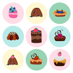 MobilePastries, bakery, cookies and dessert in cartoon style. Hand drawn vector icons. 