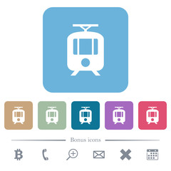 Tram flat icons on color rounded square backgrounds