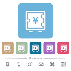 Yen strong box flat icons on color rounded square backgrounds