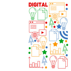 Digital marketing pattern with vector icons. Management, start up, business, internet technology.